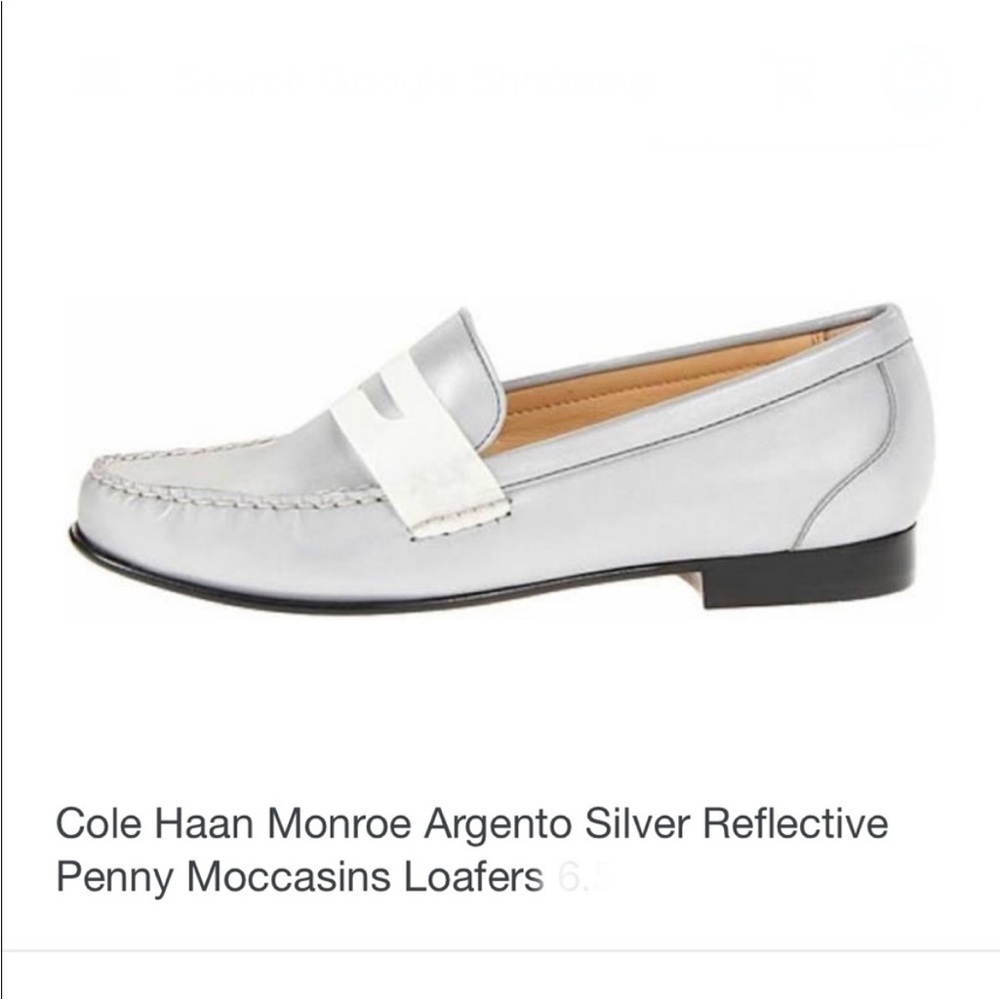 Cole Haan Argento Silver Reflective Monroe Penny Loafers moccasin Sz 5.5